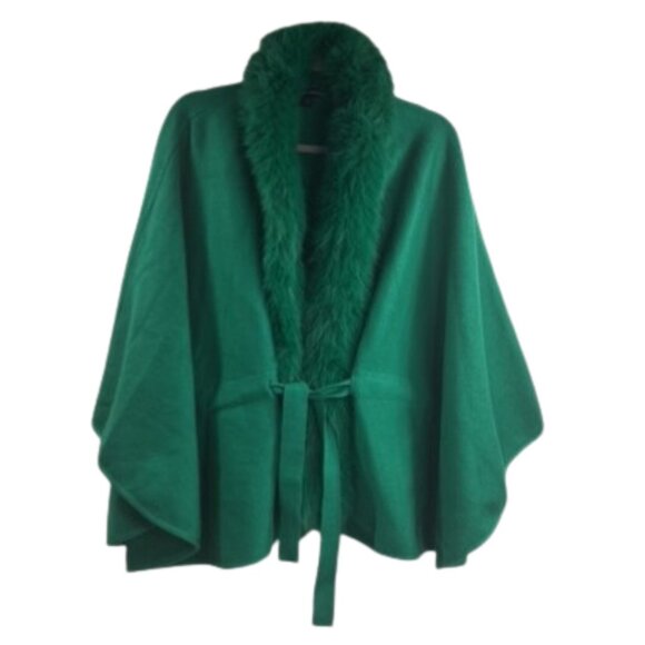Boston Proper Faux Fur Tie Waist Poncho Size S/M NWOT Christmas Green - Picture 5 of 12